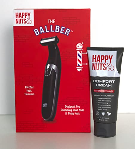Happy Nuts Comfort Cream Ball Deodorant for Men and The Ballber Groin Hair Trimmer by Happy Nuts