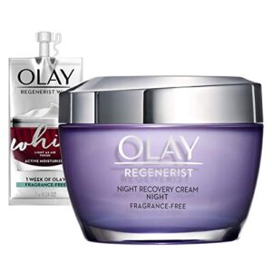 olay regenerist night recovery cream face moisturizer, 1.7 oz + whip face moisturizer travel/trial size gift set