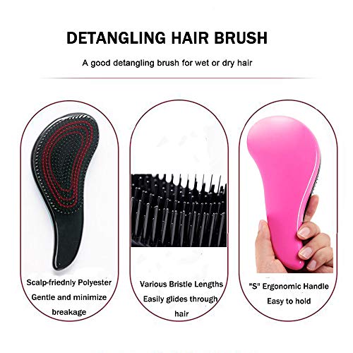 2-Pack Detangler Hair Brush for Kids & Adult - Detangling Hairbrush for Curly Straight Natural Hair Black Rosered