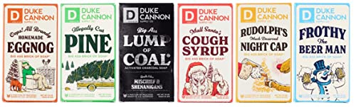 Duke Cannon Supply Co. Six Big Ass Bricks of Holiday Soap Bars Bundle for Men (Mall Santa's Cough Syrup, Rudolph's Night Cap, Lump of Coal, Frothy, Cut Pine, All Brandy Eggnog) 10 oz (Variety 6 Pack)