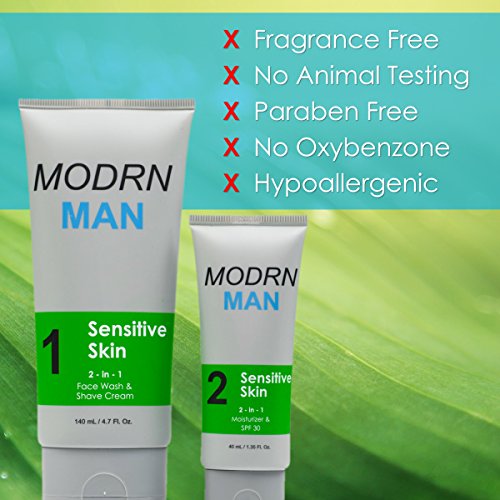 MODRN MAN Daily Skin Care Kit For Men With Sensitive Skin | Men’s Face Wash | Men’s Face Moisturizer | Fragrance Free | 45 Day Supply