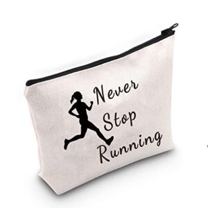 jniap runner make up bag never stop running lover cosmetic pouch zipper canvas bag track marathon runner gifts for women (running bag)