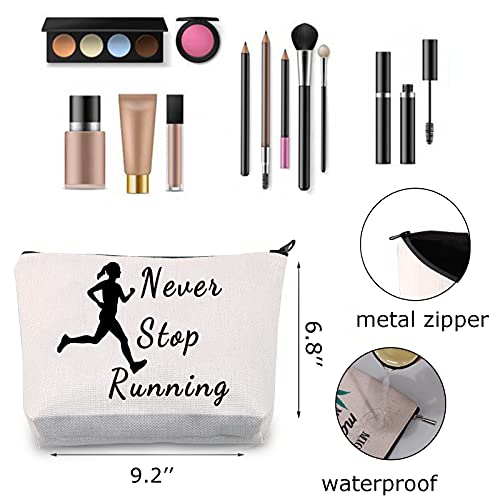 JNIAP Runner Make up Bag Never Stop Running Lover Cosmetic Pouch Zipper Canvas Bag Track Marathon Runner Gifts for Women (Running Bag)