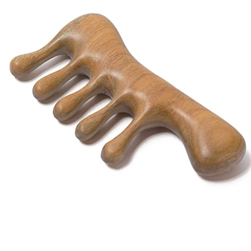 Moreinday Wooden Comb Wood Massage Comb Scalp Massager Hand Made Sandalwood Comb Wide Tooth Wood Comb for Women Men - Green Sandalwood