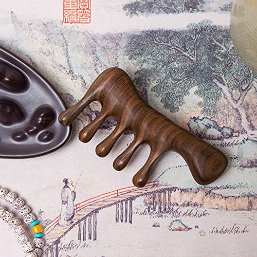 Moreinday Wooden Comb Wood Massage Comb Scalp Massager Hand Made Sandalwood Comb Wide Tooth Wood Comb for Women Men - Green Sandalwood