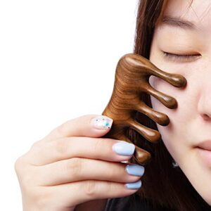 Moreinday Wooden Comb Wood Massage Comb Scalp Massager Hand Made Sandalwood Comb Wide Tooth Wood Comb for Women Men - Green Sandalwood