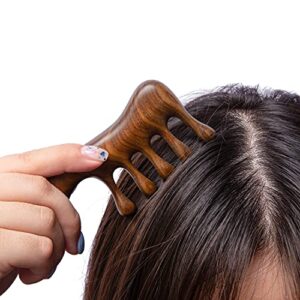 Moreinday Wooden Comb Wood Massage Comb Scalp Massager Hand Made Sandalwood Comb Wide Tooth Wood Comb for Women Men - Green Sandalwood