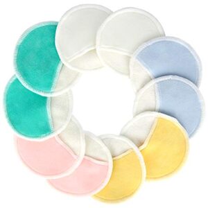 10pcs organic bamboo makeup remover pads with finger pocket – 3 layer reusable natural cotton rounds with laundry bag for eye makeup remove face wipe (5 color: white yellow blue green pink)