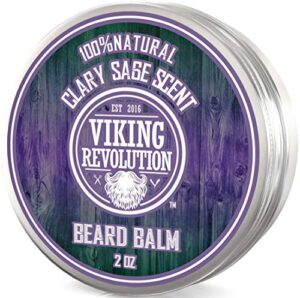 viking revolution beard balm with clary sage scent and argan & jojoba oils – styles, strengthens & softens beards & mustaches – leave in conditioner wax for men