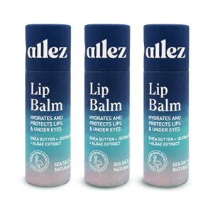 allez outdoor | lip & eye balm | hydrating, protecting & brightening plant-based formula | shea butter, jojoba oil and algae extract | sea salt + kelp scent | 3 pack