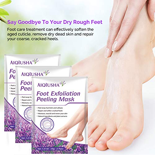 YING HUA XING Foot Mask, Dry Feet Skin Remover Mask, Foot Skin Peeling Mask Large, Foot Masks For Dry Cracked Feet- Lavender 3 Pack