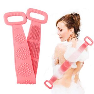 back scrubber for shower，lengthen body brush exfoliating loofah brush bathing tool for men women,hygienic easy to clean,improves blood circulation and skin health(pink)