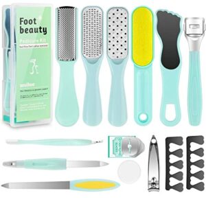 pedicure foot file tools kit – professional feet corns callus remover shaver hard dead skin removal double-sided home professional wet dry use best gift for family friends men women foot care set