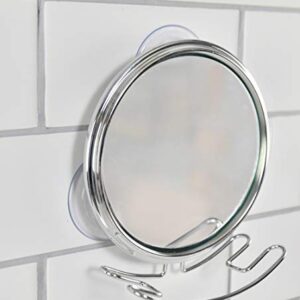 Home-X Small Fogless Suction-Cup Mirror, Shower Mirror, Shaving Mirror with Razor Holder for Shower, 6 ½" L x 6" W x 2 ½" H, Chrome