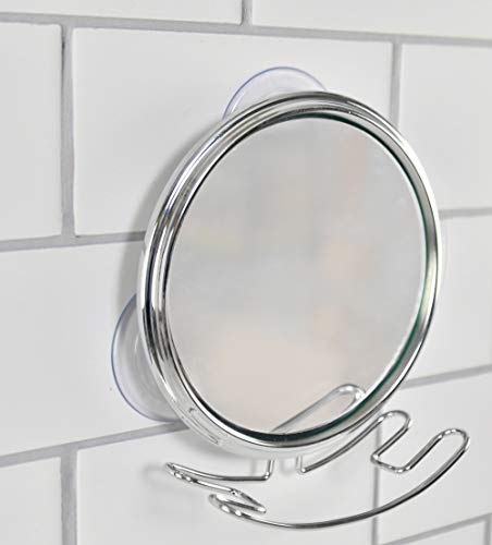 Home-X Small Fogless Suction-Cup Mirror, Shower Mirror, Shaving Mirror with Razor Holder for Shower, 6 ½" L x 6" W x 2 ½" H, Chrome