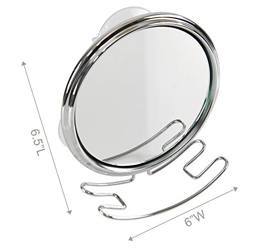 Home-X Small Fogless Suction-Cup Mirror, Shower Mirror, Shaving Mirror with Razor Holder for Shower, 6 ½" L x 6" W x 2 ½" H, Chrome