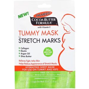 palmer’s cocoa butter formula tummy mask, for stretch marks and pregnancy skincare (single use mask), unscented
