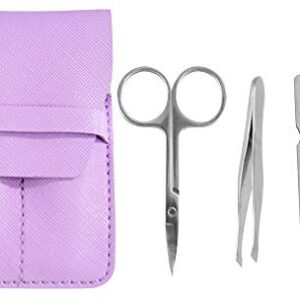 HOME-X Manicure Set, Grooming Kit, Travel Nail Care Tools - 4 Pieces in Purple Case, Fingernail and Toenail Clippers – 4” L x 2.5” W