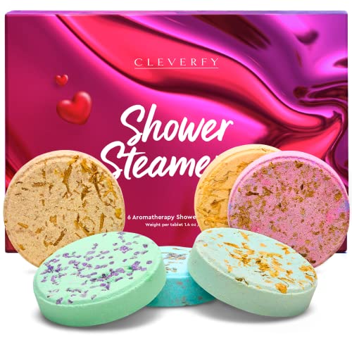 Cleverfy Shower Steamers Aromatherapy - Valentine’s Edition Set of 6 Shower Bombs with Essential Oils. Self Care and Valentines Day Gifts for Her and Him.