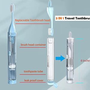 prony 5 in 1 Portable Travel Toothbrushes with Built-in Refillable Toothpaste Tube, Built-in Toothbrush Case, Extra Soft Bristles and 2 Additional Replaceable Toothbrush Heads, Travel Size Toiletries