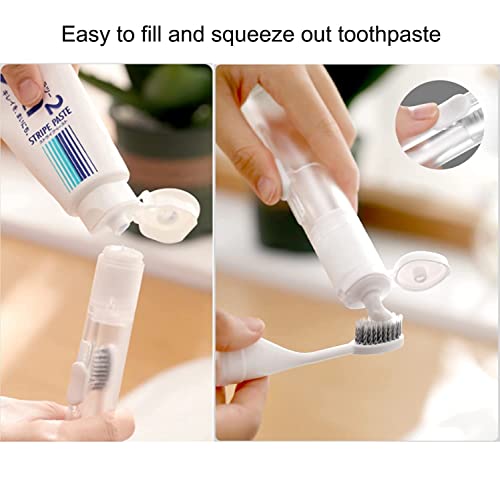 prony 5 in 1 Portable Travel Toothbrushes with Built-in Refillable Toothpaste Tube, Built-in Toothbrush Case, Extra Soft Bristles and 2 Additional Replaceable Toothbrush Heads, Travel Size Toiletries