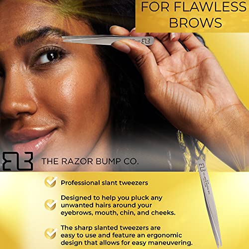 Razor Bump Co. Professional Micro Slant Tweezer, made in USA, Best Precision Tweezers for Eyebrows, Chin Hair, Ingrown Hair Removal – Surgical Grade, Rustproof, Non-Irritating Stainless Steel