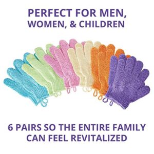 HARCCI Bath Exfoliating Massage Gloves - 6 Pairs of Shower Mitts for Men & Women - Removes Dead Skin and Improves Blood Circulation | Makes Skin Soft and Healthy