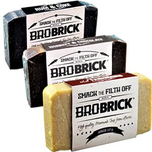 bro brick vegan soap for men, bar mixology trio three pack – rum & coke, old fashioned, whiskey chocolate – 100% vegan all natural eco friendly soap for all men | vegan man soap | body wash | beard treatment