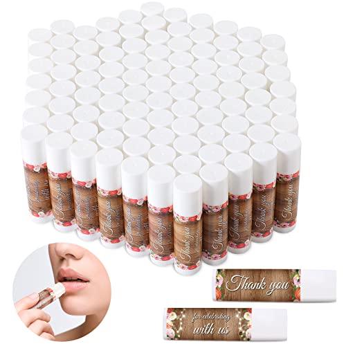 100 Pcs Wedding Lip Balm Bulk Jasmine Lip Balm Bridal Shower Favors Floral Moisturizing Lip Balm Thank You for Celebrating with Us Gifts for Wedding Bridal Birthday Party Guests Gift Baskets