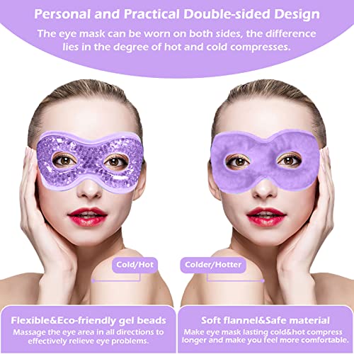 Permotary 2PCS Gel Eye Mask Reusable Hot Cold Compress Pack Eye Therapy,Therapeutic Gel Eye Spa Pad for Puffiness/Dark Circles/Eye Bags/Dry Eyes/Headaches/Migraines/Stress Relief-Purple&Pink