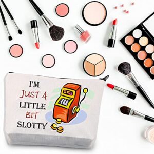 BDPWSS Funny Gambling Makeup Bag Casino Lover Gift I'm Just a Little Bit Slotty Slot Machine Zipper Pouch For Gambler Gift (Just Slotty)