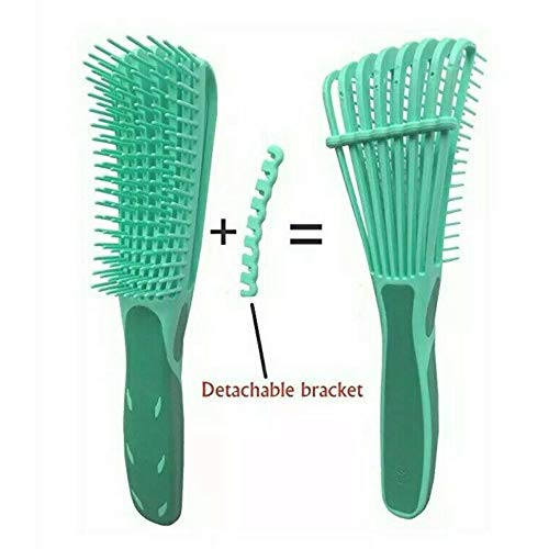 Detangling Hair Brush for Kinky Afro Textured 3a to 4c Hair, Curly Hair, Wet or Dry Detangler Brush for Think Hair + Detangling Comb & Edge Control Brush (Green)