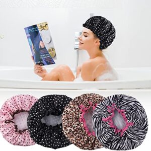 4 Pcs Reusable Shower Cap, Waterproof Shower Cap Elastic Double Layers Shower Hat Bath Caps Stocking Stuffers for Women Girls