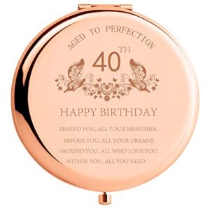 sfhmtl 40th birthday gift for mom stainless steel portable compact makeup mirror behind you all your memories presents with gift box engraved cosmetic mirror for aunt wife coworker rose gold