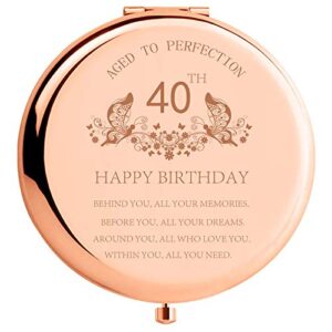 SFHMTL 40th Birthday Gift for Mom Stainless Steel Portable Compact Makeup Mirror Behind You All Your Memories Presents with Gift Box Engraved Cosmetic Mirror for Aunt Wife Coworker Rose Gold