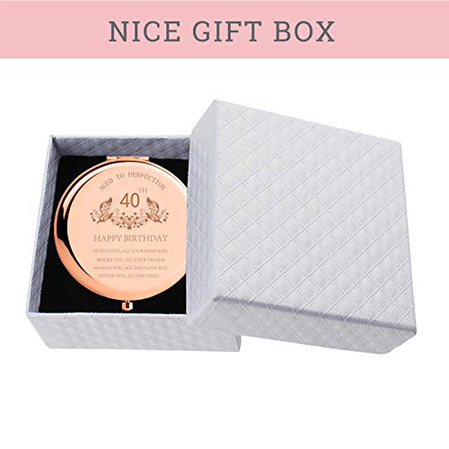 SFHMTL 40th Birthday Gift for Mom Stainless Steel Portable Compact Makeup Mirror Behind You All Your Memories Presents with Gift Box Engraved Cosmetic Mirror for Aunt Wife Coworker Rose Gold