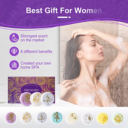 Aromatherapy Shower Steamers Christmas Gifts Set Lavender - Swcandy 8 Pcs Bath Bombs Gifts for Women, Shower Bombs with Essential Oils Relaxation Gifts for Home SPA, Melts for Women Who Has Everything