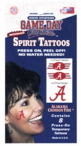 ncaa alabama crimson tide tattoo waterless