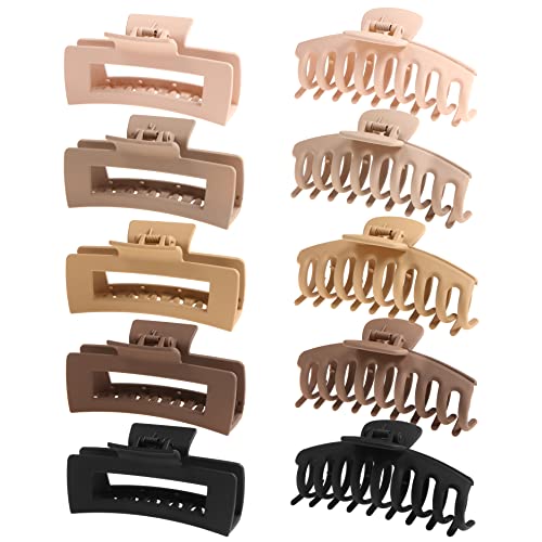 SHALAC Large Claw Clips for Thick Hair, 10 Pack 4.4 Inch, Nonslip Clips Big Hair Claw, Multi Color Hair Accessories for Women Girls (A. Flesh, Wheat, Light Khaki, Chocolate, Black)