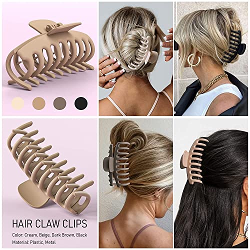 SHALAC Large Claw Clips for Thick Hair, 10 Pack 4.4 Inch, Nonslip Clips Big Hair Claw, Multi Color Hair Accessories for Women Girls (A. Flesh, Wheat, Light Khaki, Chocolate, Black)