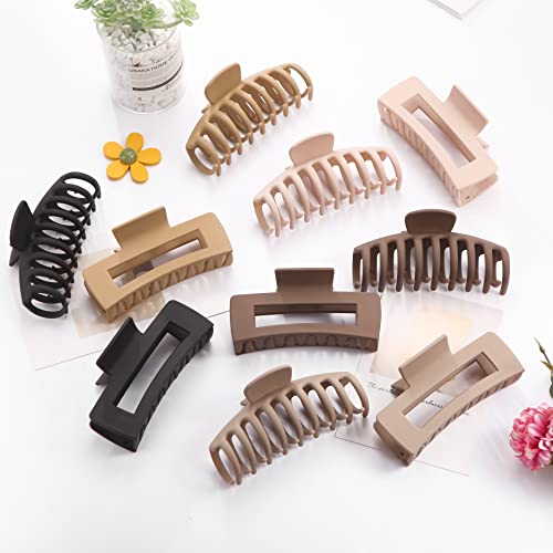 SHALAC Large Claw Clips for Thick Hair, 10 Pack 4.4 Inch, Nonslip Clips Big Hair Claw, Multi Color Hair Accessories for Women Girls (A. Flesh, Wheat, Light Khaki, Chocolate, Black)