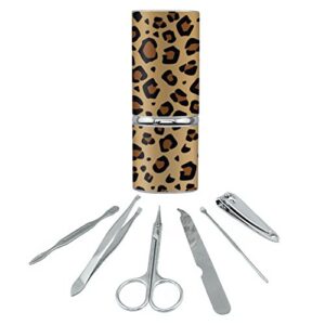 leopard print animal spots stainless steel manicure pedicure grooming beauty care travel kit