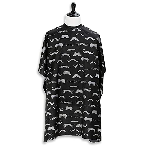 Hair Cutting Cape For Professional Barbers, Salons, and At Home Stylists Black with Gray Mustache With Adjustable Neck Hair Stylist and Barber Accessories for Men, Black with Gray