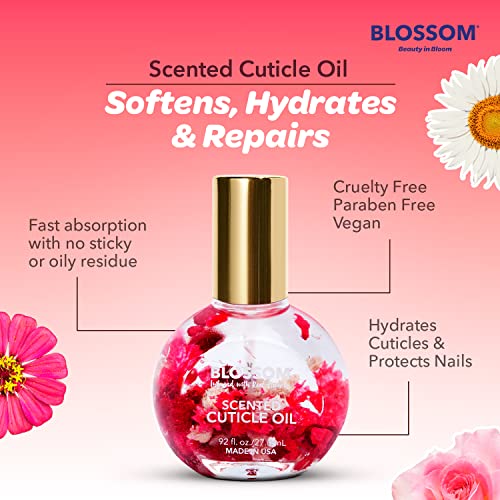 Blossom Hydrating, Moisturizing, Strengthening, Scented Cuticle Oil, Infused with Real Flowers, Made in USA, 0.92 fl. oz, Strawberry