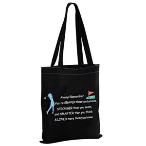 mbmso golf gifts for women golf player gifts tote bag golf lover gifts for golfer canvas reusable shopping shoulder bag (golf tb-black-02)