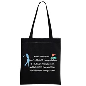 MBMSO Golf Gifts for Women Golf Player Gifts Tote Bag Golf Lover Gifts for Golfer Canvas Reusable Shopping Shoulder Bag (Golf TB-black-02)