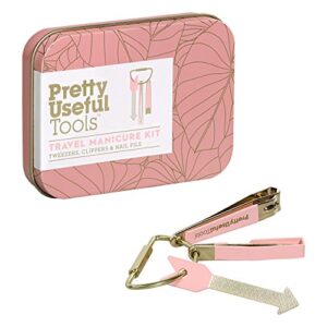 pretty useful tools gold travel nail and manicure set with tweezers and carabiner