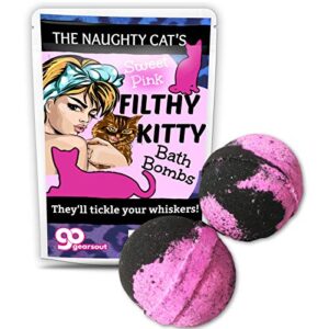 filthy kitty bath bombs – xl bright pink and black fizzers for cat lovers – handcrafted, made in america, 2 count