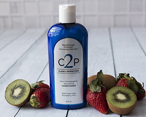 Non-Comedogenic Hair Conditioner for Blemish Free Skin by Clear 2 Perfection with Fresh Cells Strawberry and Kiwi Suspensions. Hair Conditioner for Acne. Made in USA