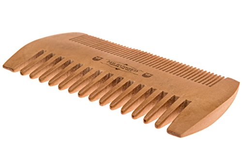 Mr Rugged Pocket Beard Comb - Wide and Fine Teeth Sides - Pear Wood Comb - Wooden Handmade Brushes Beard Oils & Balms to Promote Softer & Thicker Growth - Better for Beards Than Metal or Plastic